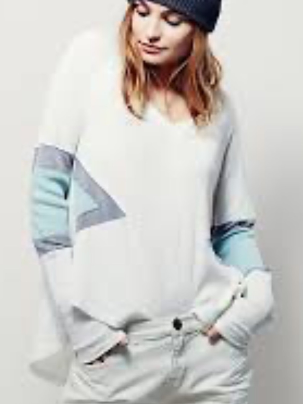 Free People womans New direction White & Light Blue Colorblockwaffle knit top XS